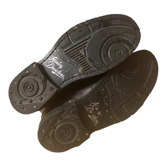 Harley Davidson Mandy Brown Black Leather Biker Slate Buckle Ankle Boots 6W - Picture 11 of 13